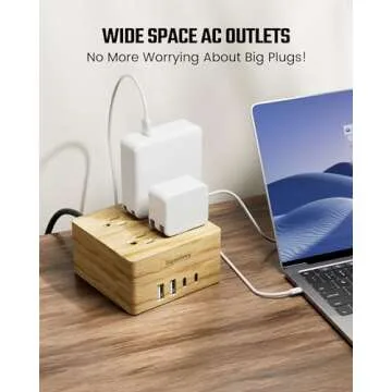 USB Power Strip Surge Protector - SUPERDANNY Desktop Extension Cord with 4 Widely Spaced Outlets & 4 Smart USB Ports, Portable Charging Station for Home, Office, Hotel, Dorm, RV, Faux Wood Grain