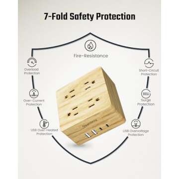 USB Power Strip Surge Protector - SUPERDANNY Desktop Extension Cord with 4 Widely Spaced Outlets & 4 Smart USB Ports, Portable Charging Station for Home, Office, Hotel, Dorm, RV, Faux Wood Grain