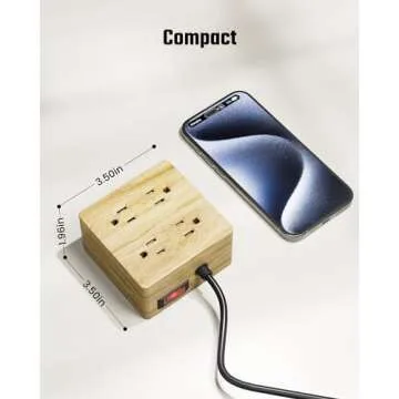 USB Power Strip Surge Protector - SUPERDANNY Desktop Extension Cord with 4 Widely Spaced Outlets & 4 Smart USB Ports, Portable Charging Station for Home, Office, Hotel, Dorm, RV, Faux Wood Grain