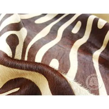 Sunshine Cowhides 100% Genuine Zebra Print Brown on Beige Cowhide Rug - Modern Style Animal Skin Rug & Floor Carpet for Living Room, Bedroom, Kitchen & More - Large (6x6-7ft)