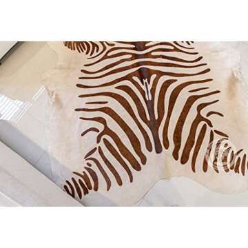 Sunshine Cowhides 100% Genuine Zebra Print Brown on Beige Cowhide Rug - Modern Style Animal Skin Rug & Floor Carpet for Living Room, Bedroom, Kitchen & More - Large (6x6-7ft)