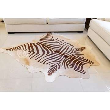 Sunshine Cowhides 100% Genuine Zebra Print Brown on Beige Cowhide Rug - Modern Style Animal Skin Rug & Floor Carpet for Living Room, Bedroom, Kitchen & More - Large (6x6-7ft)
