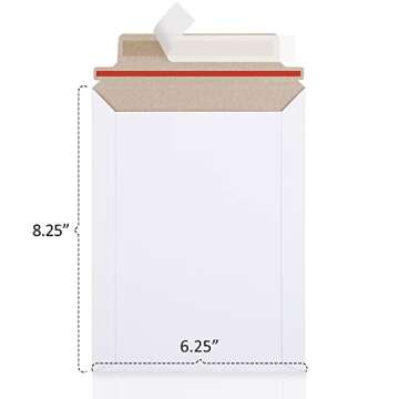 Poever Photo Document Mailers 6.25x8.25 White Cardboard Envelopes - 25 Pack, Rigid Self Seal Mailing...