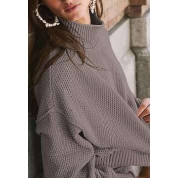 Pink Queen 2 Piece Outfits for Women High Neck Knitted Top Bodycon Midi Skirt Sweater Dresses Going Out Set Grey XL