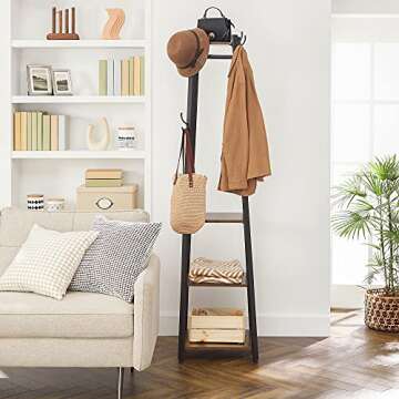 VASAGLE Coat Rack with 3 Shelves and Hooks for Entryway
