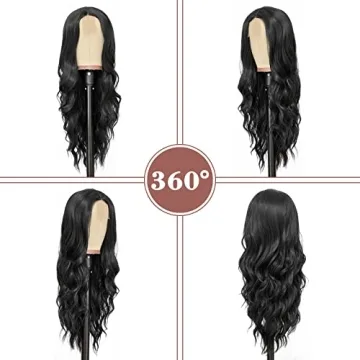 NAYOO Long Black Wavy Wig - 26 Inch Natural Look