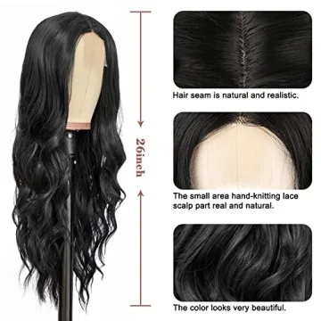 NAYOO Long Black Wavy Wig - 26 Inch Natural Look