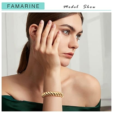 FAMARINE Gold Chunky Stretchable Bangle Bracelet for Women & Men
