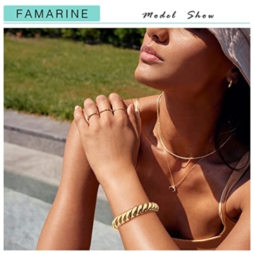 FAMARINE Gold Chunky Stretchable Bangle Bracelet for Women & Men