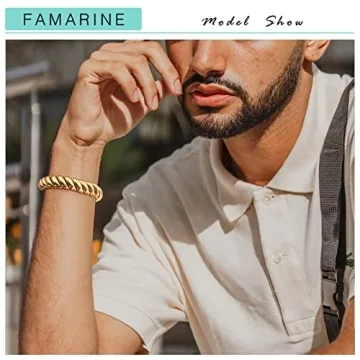 FAMARINE Gold Chunky Stretchable Bangle Bracelet for Women & Men