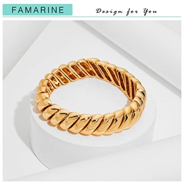 FAMARINE Gold Chunky Stretchable Bangle Bracelet for Women & Men