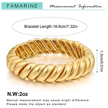 FAMARINE Gold Chunky Stretchable Bangle Bracelet for Women & Men