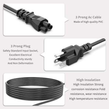 High Quality 3 Prong Power Cord Replacement Cable 6 Ft