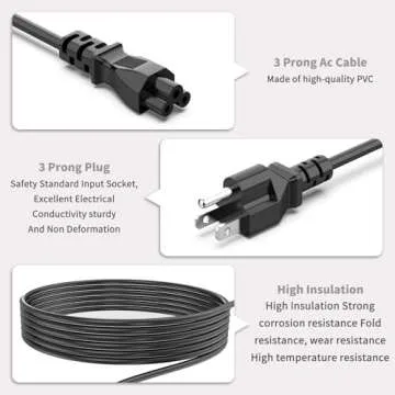 High Quality 3 Prong Power Cord Replacement Cable 6 Ft