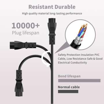 High Quality 3 Prong Power Cord Replacement Cable 6 Ft