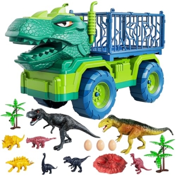 TEMI Dinosaur Truck Toys for Kids 3-5 Years, Tyrannosaurus Transport Car Carrier Truck with 8 Dinosa...