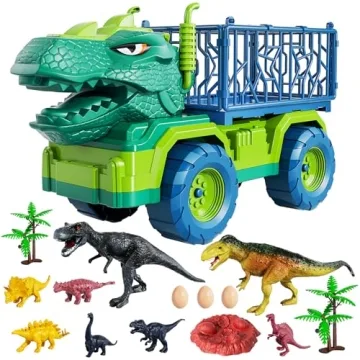 TEMI Dinosaur Truck Toys for Kids 3-5 Years, Tyrannosaurus Transport Car Carrier Truck with 8 Dinosa...