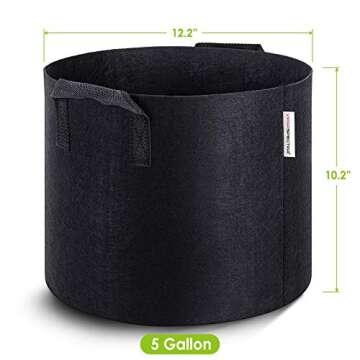 VIPARSPECTRA 10-Pack 5 Gallon Grow Bags - Thickened Nonwoven Aeration Fabric Pots Container with Heavy Duty Durable Handles for Garden Indoor Plants