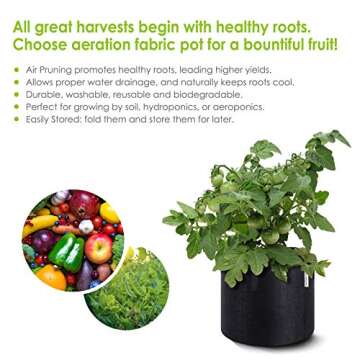 VIPARSPECTRA 10-Pack 5 Gallon Grow Bags - Thickened Nonwoven Aeration Fabric Pots Container with Heavy Duty Durable Handles for Garden Indoor Plants