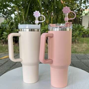 7Pcs 0.4in/10mm Diameter Silicone Straw Covers Cap Compatible with Stanley 20 30&40 Oz Cup, Straw To...