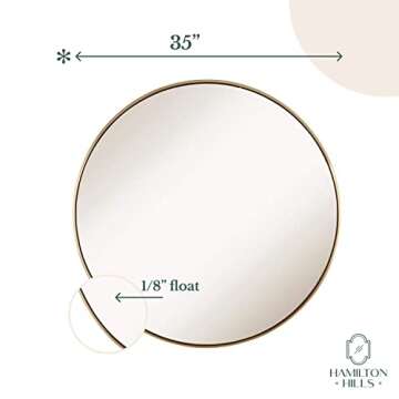 Hamilton Hills 35 inch Large Gold Round Mirror Brushed Metal Framed - Contemporary Classic Deep Set Design - Wall Mount Circle Mirror for Home Decor - Round Vanity Mirror for Bathroom and Bedroom