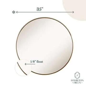 Hamilton Hills 35 inch Large Gold Round Mirror Brushed Metal Framed - Contemporary Classic Deep Set Design - Wall Mount Circle Mirror for Home Decor - Round Vanity Mirror for Bathroom and Bedroom