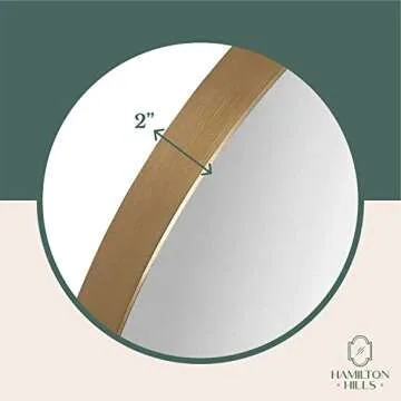 Hamilton Hills 35 inch Large Gold Round Mirror Brushed Metal Framed - Contemporary Classic Deep Set Design - Wall Mount Circle Mirror for Home Decor - Round Vanity Mirror for Bathroom and Bedroom