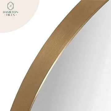 Hamilton Hills 35 inch Large Gold Round Mirror Brushed Metal Framed - Contemporary Classic Deep Set Design - Wall Mount Circle Mirror for Home Decor - Round Vanity Mirror for Bathroom and Bedroom