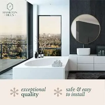 Hamilton Hills 35 inch Large Gold Round Mirror Brushed Metal Framed - Contemporary Classic Deep Set Design - Wall Mount Circle Mirror for Home Decor - Round Vanity Mirror for Bathroom and Bedroom