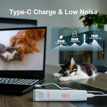 KIKETECH Dog Clippers for Grooming - Cordless Pet Nail Grinder for Small Dog Cat Rabbit Grooming Supplies, Low Noise Dog Clippers for Trimming Hair on Paws, Eyes, Ears, Face, Rump, PinkRose
