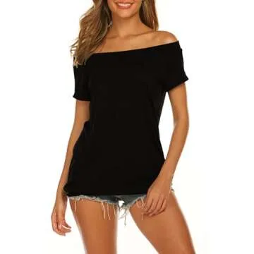 Off The Shoulder Tops Short Sleeve Sexy Womens Tops and Blouses Black L