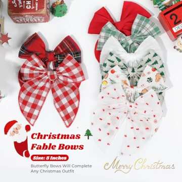 DEEKA 8 PCS Large Red and Green Christmas Themed Hair Bows for Toddler Girls, Handmade Cotton Fabric...