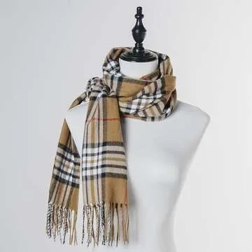 RonFoxi Women's Camel Plaid Scarf for Cold Weather