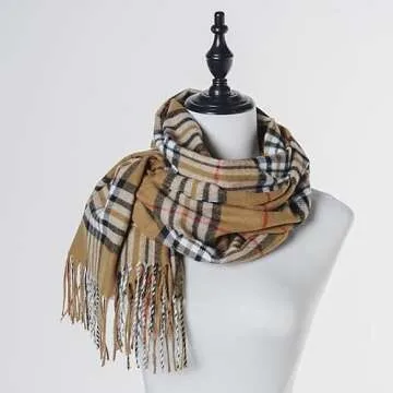 RonFoxi Women's Camel Plaid Scarf for Cold Weather