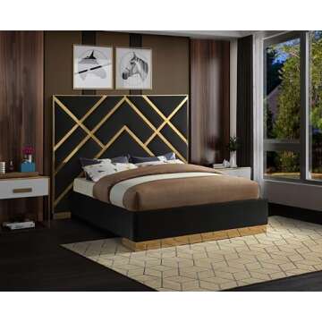 Meridian Furniture VectorBlack-K Vector Collection Modern | Contemporary Velvet Upholstered Bed, Cus...