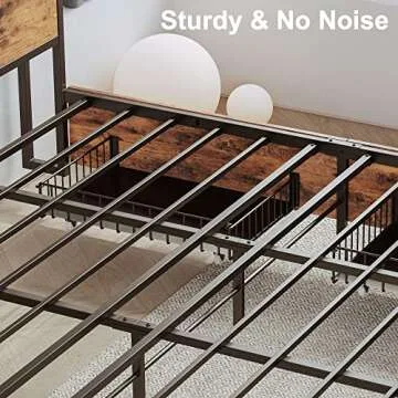 LIKIMIO King Bed Frame with Storage Drawer, 2-Tier Storage Headboard with Charging Station, No Box Spring Needed, Easy Assembly, Vintage Brown