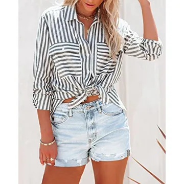 Stylish OMSJ Striped Button Down Shirt for Women