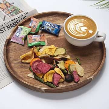 YANGQIHOME Round Wood Tray, Wooden Serving Tray, Acacia Plates, Appetizer Charcuterie Board, Tray Or...