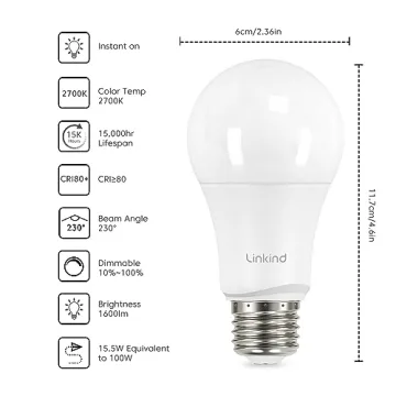 Linkind A19 LED Bulbs Dimmable 2700K Soft White 6 Pack