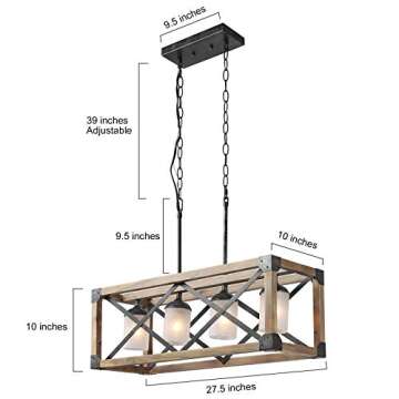LALUZ Farmhouse Chandelier for Dining Room, Wood Kitchen Island Lighting, 27.5'' L