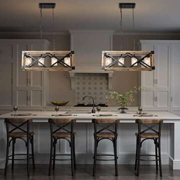 LALUZ Farmhouse Chandelier for Dining Room, Wood Kitchen Island Lighting, 27.5'' L