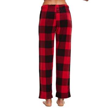 CYZ Women's Fleece Sleep Pajama Pant, Black Red Gingham, Womens Size: Large