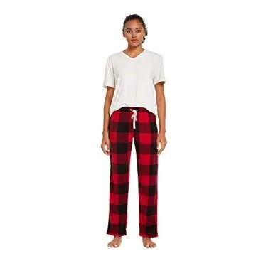 CYZ Women's Fleece Sleep Pajama Pant, Black Red Gingham, Womens Size: Large