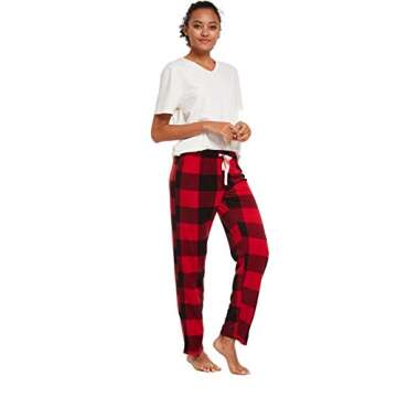 CYZ Women's Fleece Sleep Pajama Pant, Black Red Gingham, Womens Size: Large