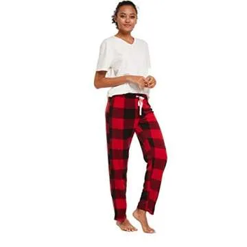CYZ Women's Fleece Sleep Pajama Pant, Black Red Gingham, Womens Size: Large