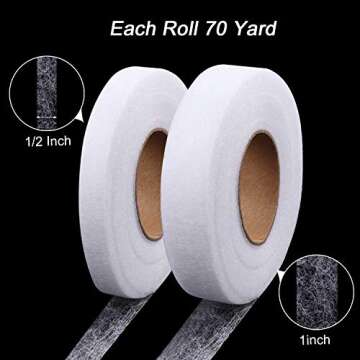 2 Pack Hem Tape Iron-on Adhesive Each 70 Yards Fabric Fusing Hemming Tape for Clothes (1/2 Inch and 1Inch)