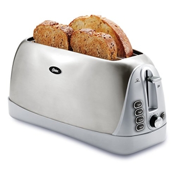 Oster Stainless Steel Long Slot 4-Slice Toaster with Customizable Settings for Artisan Breads