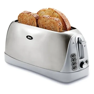 Oster Stainless Steel Long Slot 4-Slice Toaster with Customizable Settings for Artisan Breads