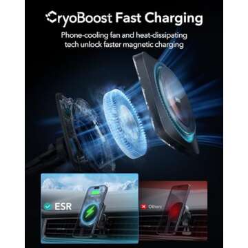 ESR for MagSafe Car Mount Charger with CryoBoost, Phone Cooling MagSafe Car Charger, Magnetic Wirele...