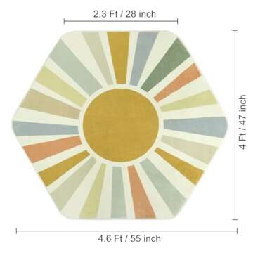 STARUIA Boho Washable Rug for Kids Play Room, 4'x 4'7" Hexagon Tent Colorful Sun Nursery Corner Rug ...